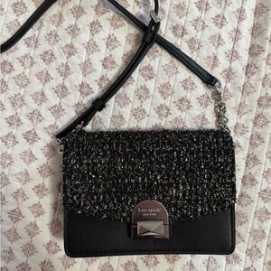 Kate Spade Black and Silver Neve Tinsel Convertible Flap Crossbody Bag